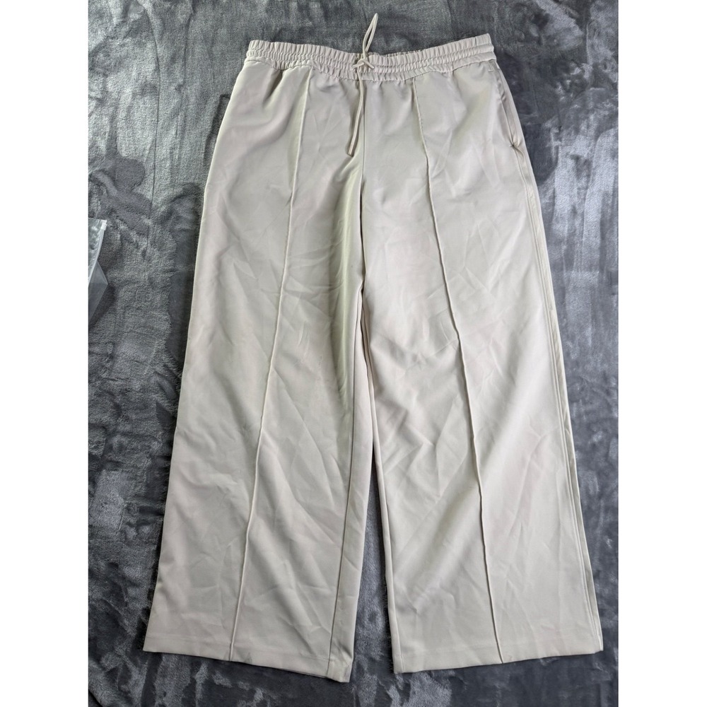 Athleta Endeavor Wide Leg Pintuck Pants Women XL Beige High Rise Drawstring 30